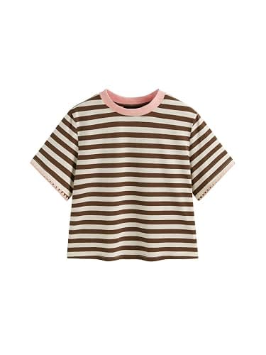CIDER Women Stripe Crop Boxy Top Oversized Summer Crew Neck T-Shirt Cotton-Blend Short Sleeve Tee - Image 1