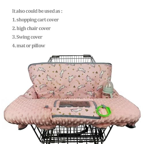 RHYDEER Shopping cart Cover for Babies-high Chair Cover, Dotted Minky Touching, Multi in 1 Design, 360 Full Protection, roll in and go, Universal fit, Pink Unicorns - Pink unicorns thumbnail 5