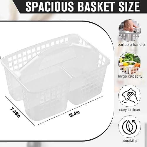 Haundry Plastic Shower Caddy Basket with 3 Compartments, Portable Divided Cleaning Supply Storage Organizer with Handle (Clear) thumbnail 3