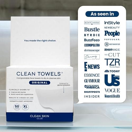 Clean Skin Club Clean Towels XL®, 100% USDA Biobased Face Towel, Disposable Face Towelette, Eczema Association Accepted, Makeup Remover Dry Wipes, Ultra Soft, 1 Pack, 50 Ct thumbnail 11