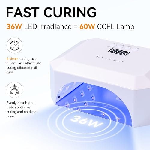 Makartt UV LED Nail Lamp: UV Light for Gel Nails Rechargeable Aurora 36W Gel Lamp with 4 Timers & Auto Sensor Professional Fast Curing Cordless Nail Light for Home Salon Manicure thumbnail 2