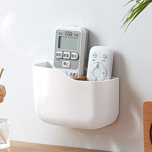Remote Control Holder, Wall Mounted tv Bed Remote Control Caddy Organizer for Living Room Bedroom Wall (White) - Image 1