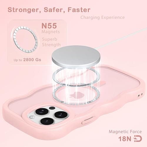 Amzfield for iPhone 15 Pro Case, Compatible with Magsafe Wavy Frame Magnetic Cute Magnetic Design Translucent Matte Hard Back Silicone Bumper Shockproof Phone Case for iPhone 15 Pro Women Girls, Pink thumbnail 3