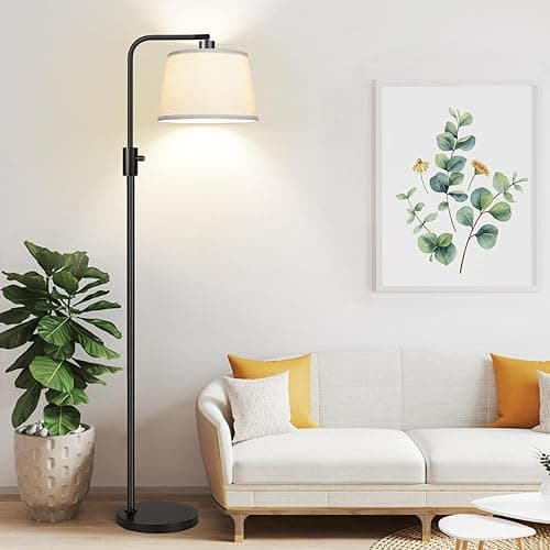 【Upgraded】 Dimmable Floor Lamp, 1000 Lumens LED Edison Bulb Included, Arc Floor Lamps for Living Room Modern Standing Lamp with Linen Shade, Tall Lamp for Bedroom Office Dining Room- Black - Matte Black-Linen Shade