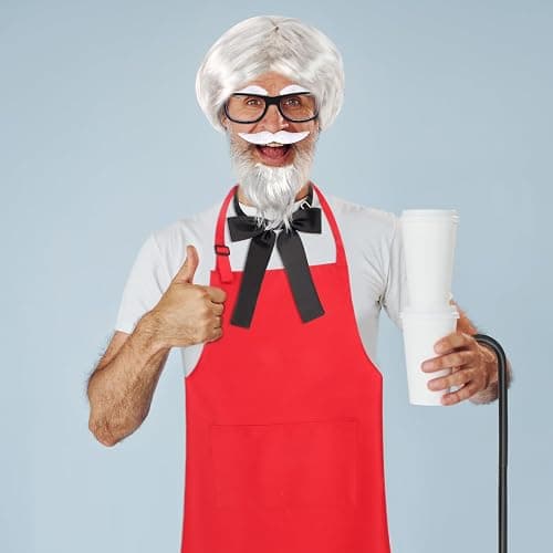 Kyson 9 Pcs Halloween Chef Costume Kit-Wig,Fake Moustache,Eyebrows,Eyeglasses,Bowtie,Red Apron,Cane-Fancy Costume Dress Up thumbnail 6