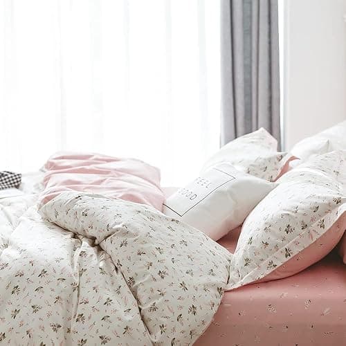 TISPLR Floral Comforter Set Full Soft Bedding Comforter Set 3 Pieces Garden Style Pink Flower Print Botanical Flowers Comforter Set for All Seasons 1 Comforter and 2 Pillowcases (Floral, Full) thumbnail 2