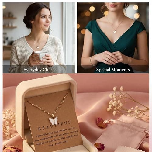 Rrdaily 8 Pcs Butterfly Necklace Bulk Gifts for Women, Cute Friendship Necklace Set for Mother's Day Birthday Christmas Party Favors Jewelry thumbnail 6