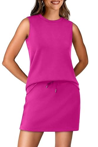 WIHOLL Two Piece Skirt Sets for Women Summer Vacation Outfits Tennis Skirt Crew Neck Top Versatile Lounge Sets - Image 1