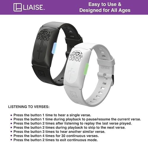 LIAISE Wearable Audio Wrist Band, WWJD Bracelet and Audio Bible, 300+ Verses from NIV, Jesus Bracelet Speaker, Christian Wristband for Men and Women (Black) thumbnail 8