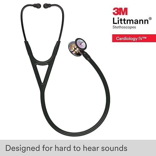 3M Littmann Cardiology IV Diagnostic Stethoscope, 6240, More Than 2X as Loud, Weighs Less, Stainless Steel High Polish Rainbow-Finish Chestpiece, 27" Black Tube, Smoke Stem, and Headset thumbnail 2
