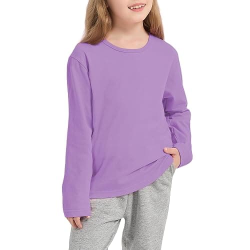Girls/Toddlers Long Sleeve Shirts Kids Crewneck Soft Cotton Fall Tops Girls' Basic Long Sleeve Tee(2-14Years) - Image 1