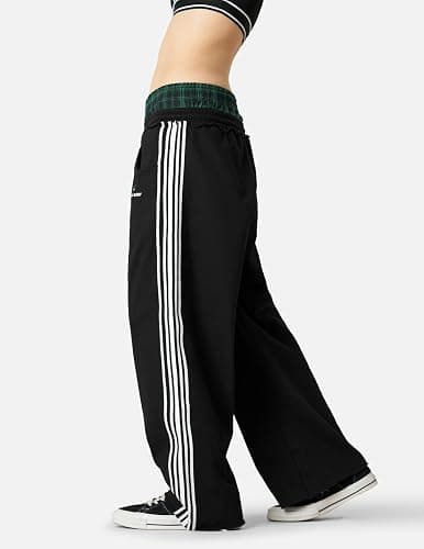 Aelfric Eden Baggy Wide Leg Sweatpants for Women Plaid Patchwork Sweat Pants Loose Long Pants with Pockets thumbnail 3