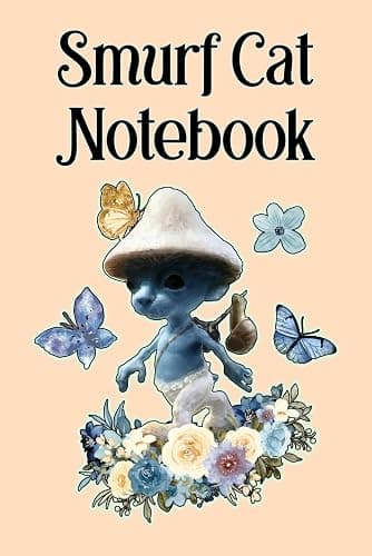 Smurf Cat Notebook: a Smurf Cat design with flowers and butterflies | we love, we live, we lie | smurf cat meme | mushroom cat | blue smurf cat meme | - Image 1