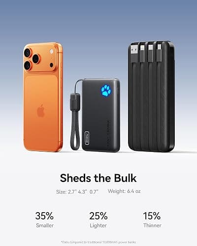 INIU Portable Charger, Ultra Slim 45W Fast Charging with Attached USB C Cable, Flight-Safe 10000mAh PD Power Bank Battery Pack, Travel Essential Phone Powerbank for iPhone 17 16 Samsung S25 Google etc thumbnail 2