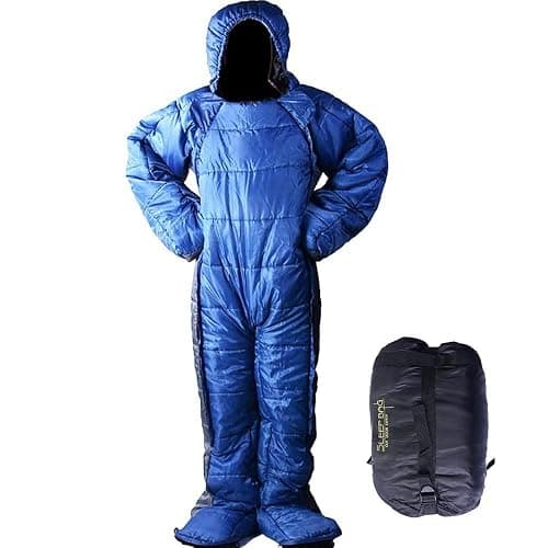 72" Large Wearable Human Sleeping Bag Zipped Foot Opening Design Free Size Ultralight Hoodie Quilted Warm Thermal Coat for Adults Winter or Outdoor 4 Season Camping - Image 1