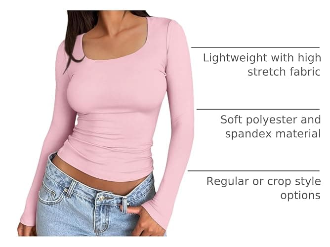 Trendy Queen Womens Long Sleeve Shirts Crop Tops Fall Fashion 2025 Square Neck Going Out Basics Tees Y2k Clothes thumbnail 4