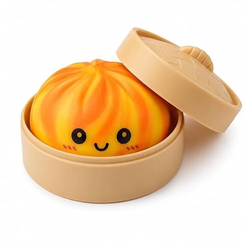 Crossunx Sweet Orange Scented Dumpling Squishies Stress Balls, Tie-Dye Squishies Dumpling Fidget Sensory Toy with Food Steamer, Squeeze Dough Ball for Stress Relief, Stretchy Desk Toys Gift - Image 1