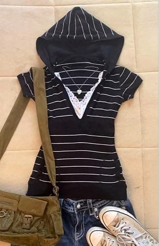 Y2k Pullover Top 2000s Fairy Grunge Henley Vintage Short Sleeve Hoodie | whimsy twee women blouses clothes hoodie thumbnail 3