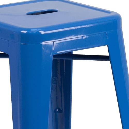 Flash Furniture Kai Commercial Grade 24" High Backless Blue Metal Indoor-Outdoor Counter Height Stool with Square Seat thumbnail 7