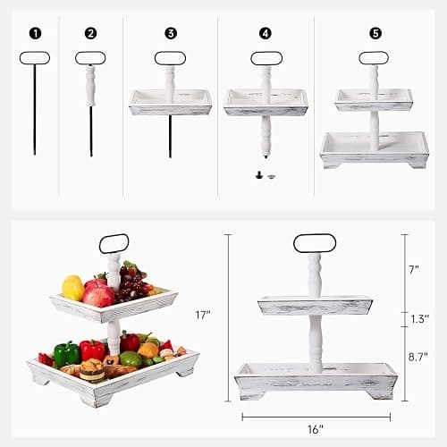 Tiered Tray Stand Farmhouse Tiered Tray for Decors Holder 2 Tiered Tray Stand for Kitchen Bedroom Entryway Coffee Bar thumbnail 3