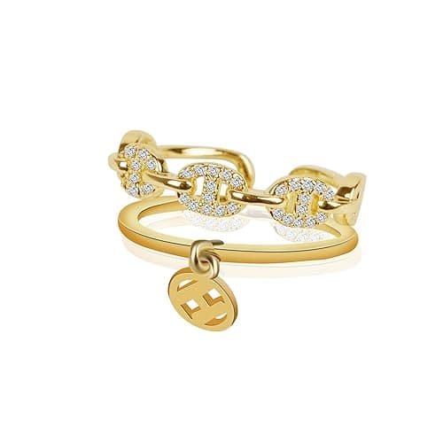 JONAYUOV 18k Gold Plated Adjustable Rings - Chunky Heart, Cross, T Bar & Butterfly Rings with Cubic Zirconia Diamonds - Size 5-8 - Gold C