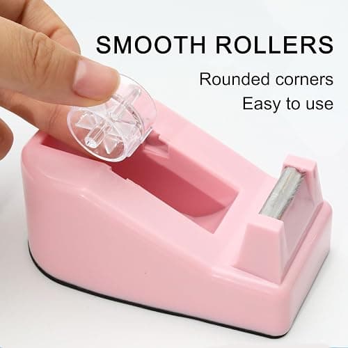 Desktop Tape Dispenser Heavy Duty Desk Accessories Floral Office Tape Dispensers, Weighted Non-Skid Base, Macaron Pink thumbnail 3