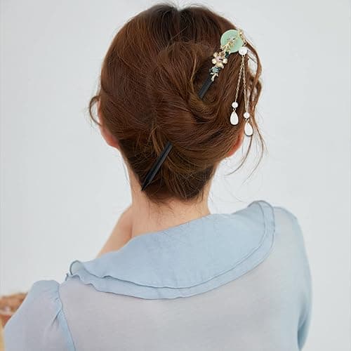 4 Pcs Japanese Chinese Hair Stick Retro Wooden Hairpin Flower Hair Chopsticks Vintage Hanfu Pins Headdress Classic Hair Fork for Long Hair Women thumbnail 4