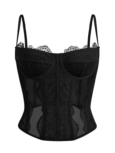 Dealmore Corset Tops For Women Going Out Lace Mesh Date Night Fall Fashion Outfits Clothes Crop Cute Party Strap Tank - Image 1