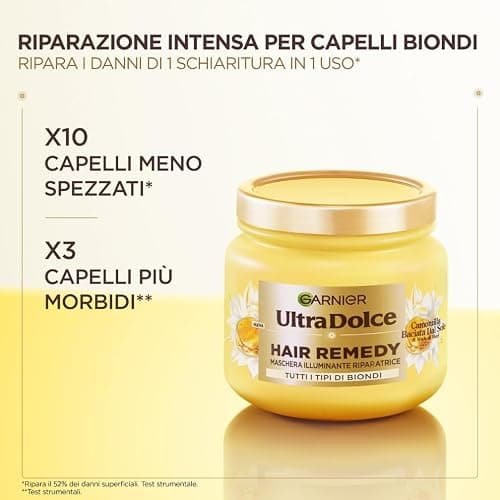 Garnier Maschera Illuminante Riparatrice, Per Tutti i Tipi di Capelli Biondi, Capelli più Morbidi e Luminosi, Arricchita con Camomilla e Miele di Fiori, Hair Remedy, Ultra Dolce, 340 ml thumbnail 2