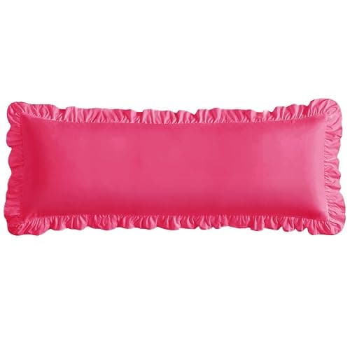 Cobedzy Ruffled Pillow Cases Set of 1, Hot Pink Body Pillow Shams Brushed Microfiber Edge Ruffled Soft Pillow Cover with Envelope Closure for Bedding Decor (20"x54") - Image 1