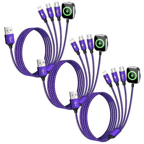 Travel Essentials 4in1 Multi Charging Cable for iPhone Watch Charger,USB A to Dual Type C/IP/iWatch Charger Travel Chargers for Multiple Devices Compatible with iWatch Series&iPhone 17-12 3Packs, 5FT - Image 1
