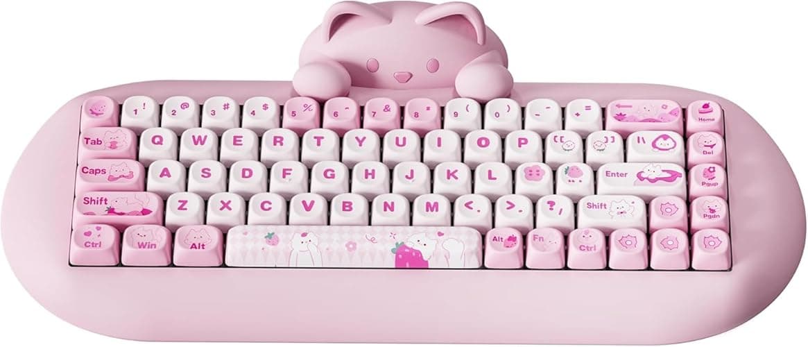 YUNZII C68 Wireless Mechanical Keyboard,65% Layout,Hot Swap,Triple Mode BT5.0/2.4G/Wired, RGB Backlit NKRO,Cute Cat Silicone Ergonomic Design for Win/Mac (Pink, Milk Switch) - Image 1