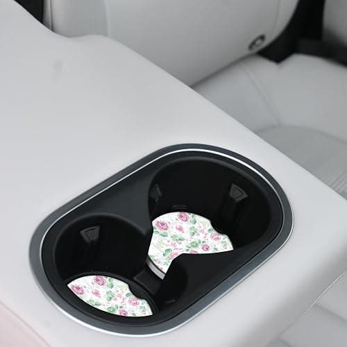 Car Coasters for Drinks Absorbent,2 Pack Cup Holders,2.56" Ceramic Stone & Non-Scratch Cork Base Coasters,Auto Accessories for Women & Men(Pink Flowers). thumbnail 5