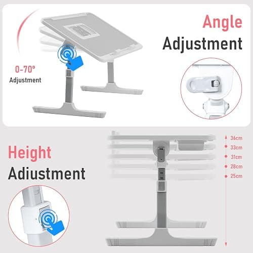 Laptop Bed Tray Table, Adjustable Laptop Bed Stand Lap Desk with LED Light Portable Standing Table with Foldable Legs for Kids Adult USB Charging Folding Lap Tablet Tables for Sofa Couch Grey H thumbnail 9