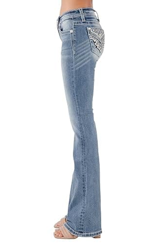 Miss Me Women's Brocade Embellished Faux Flap Pockets Mid-Rise Bootcut Jeans thumbnail 3