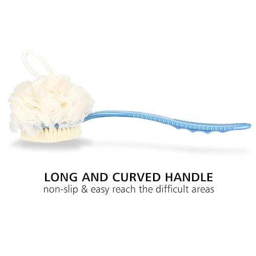 Shower Body Brush with Bristles and Loofah,Back Scrubber Bath Mesh Sponge with Curved Long Handle for Skin Exfoliating Bath, Massage Bristles Suitable for Wet or Dry, Men and Women (Blue) thumbnail 4
