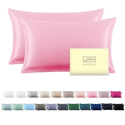 Silk Pillow Cases 2 Pack,Soft Breathable and Sliky Standard Size Pillow Cases Set of 2,Natural Mulberry Silk Pillowcase Set of 2 for Hair and Skin with Hidden Zipper (Pink,20"X 26",2pcs) - Image 1