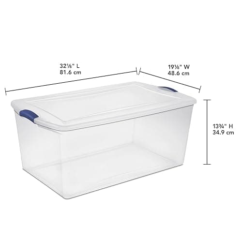 2 Pack 105 Quart Extra Large Clear Plastic Storage Bins with Lids & Blue Latches, Heavy Duty Stackable Organizer Bins for Home, Closet, Bedroom, Garage, Dorm thumbnail 3