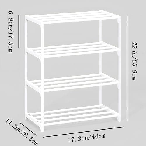 SOKOSEN 4-Tier Small Shoe Rack, Metal Stackable Kids Shoe Shelf Storage Zapateras Organizer,Narrow Shoe Rack Sturdy for Closet Hallway Entryway Living Room Bedroom (White) thumbnail 3