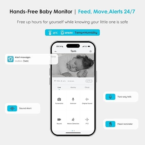 ieGeek 5" Screen Baby Monitor with Camera and Night Vision, 1080P Smart Video Baby Camera, Baby Monitor Long Range with Free APP, Motion&Sound Detection, Temper& Humidity Sensor, Two-Way Talk, PTZ thumbnail 3