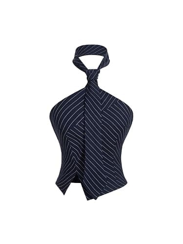 SOLY HUX Women's Striped Halter Tops Sleeveless Backless Split Asymmetric Hem Summer Going Out Crop Tank Top - Image 1