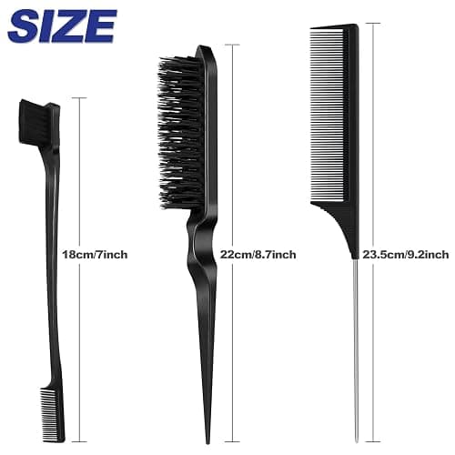 Qufiiry 3Stück Sleek Bun BüRste Set, Doppelkanten BüRste Teasing HaarbüRste Set und Rattenschwanz Kamm, Toupier Bürste Set Borsten Haarschnitt Haarkamm für Friseurin Frauen Kinder thumbnail 2