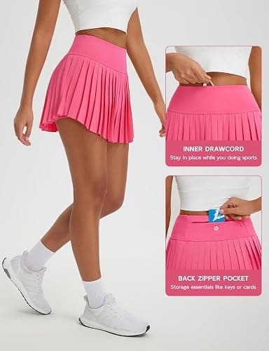 baleaf Frauen Plissee Tennis Röcke Athletische Golf Skorts Röcke mit Shorts Taschen für Laufen Workout Sport Tennisrock Tasche thumbnail 3