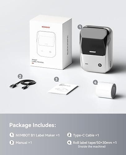 NIIMBOT B1 Label Maker, Portable Bluetooth Thermal Label Printer with Large Waterproof Tape and Multiple Templates for Kitchen, Home, School, Small Business,2 Inch (Silver, 1 Printer+1 Roll Label) thumbnail 9
