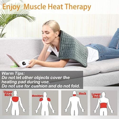 Heating Pad Electric Heat Pad, Hot Heated Pad,Moist Heat Heating Pad Moist and Dry Heat,Multiple Temp and Timer Settings (Gray green, 24"X12") thumbnail 7