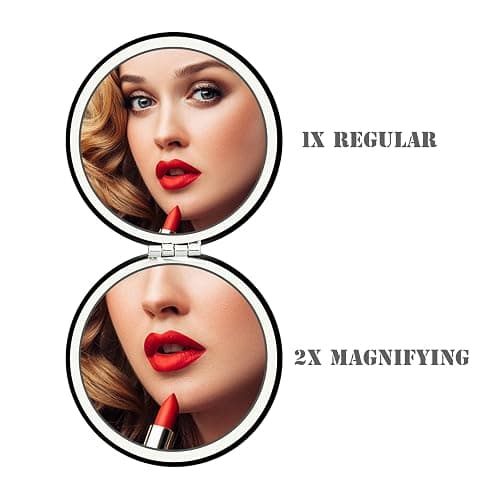 Elegant Compact Vanity Makeup Mirror for Men Women Girls, Black Round Travel Cosmetic Mirrors for Pocket Purse Wallet Handbag, Portable 1X/2X Magnifying Handheld Beauty Mirror Double-Sided thumbnail 5