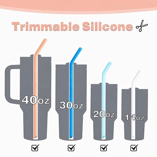 Aineedy 8 Pack Silicone Straws for Stanley 30 oz & 40 oz Tumblers, 12.4 in | 12” Long Reusable 0.4" Wide Drinking Straw with 1 cleaning brush. Fits select YETI and Simple Modern 30–40 oz tumblers thumbnail 4