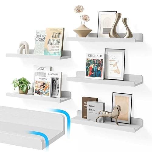 YUFLINX 16’’White Floating Shelves for Wall with Anti-Crash Design Set of 6,Nursery Book Shelves for Room Decor/Storage/Display,Hanging Wall Shelves for Bedroom, Bathroom, Living Room,Kids Room - Image 1