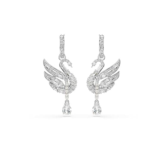 Swarovski Swan earrings, Swan, White, Rhodium finish thumbnail 2