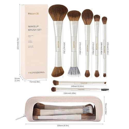 MAANGE Makeup Brush Set 14-In-7 Double Ended Essential Foundation Makeup Brushes for Powder Concealers Eye Shadows Blush Make Up Brushes with Travel Makeup Case thumbnail 8